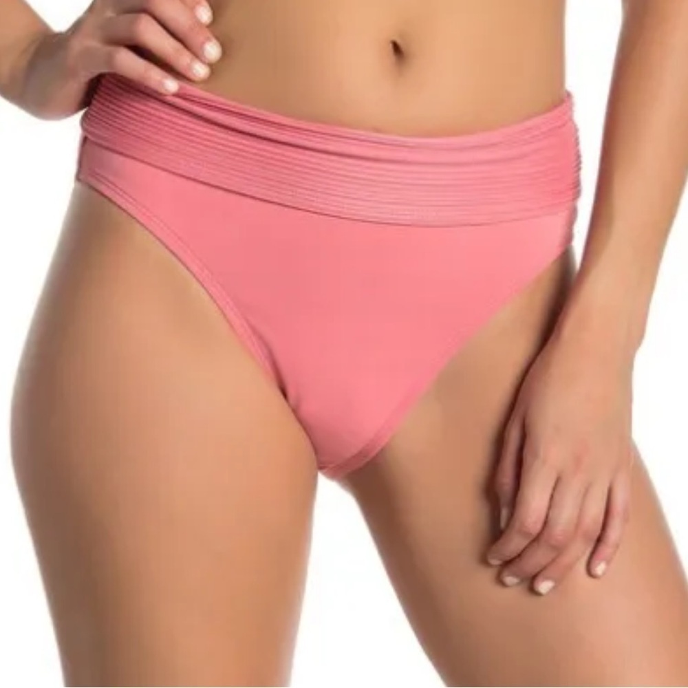 NWT Robin Piccone Lily Banded High Waist Bikini Bottoms Pink Lemonade
